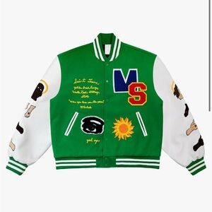 GREEN VARSITY PATCH WORK OVERSIZED JACKET